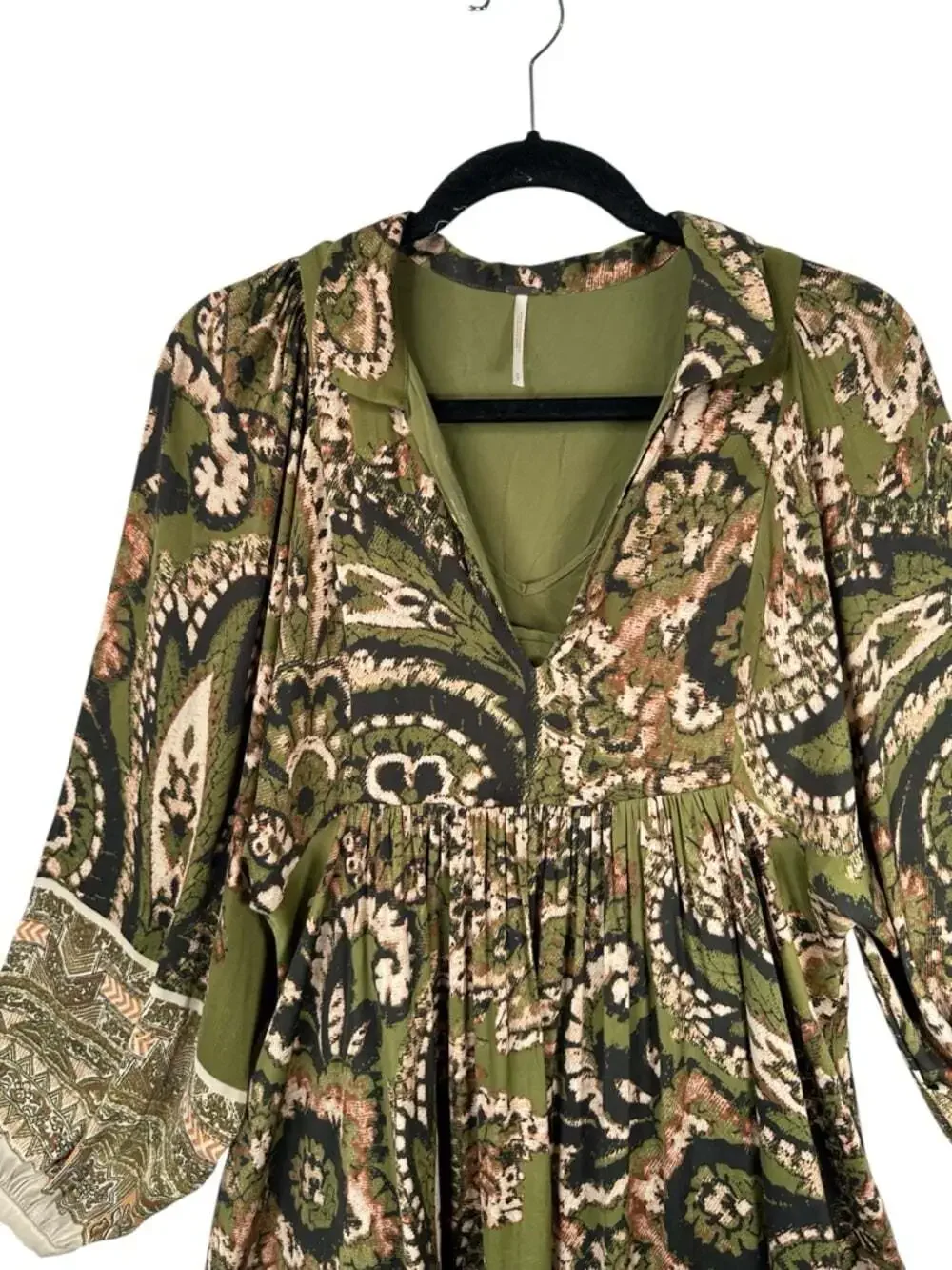 Free People Say You Love Me Dress Small Green Paisley Boho Mini Dress